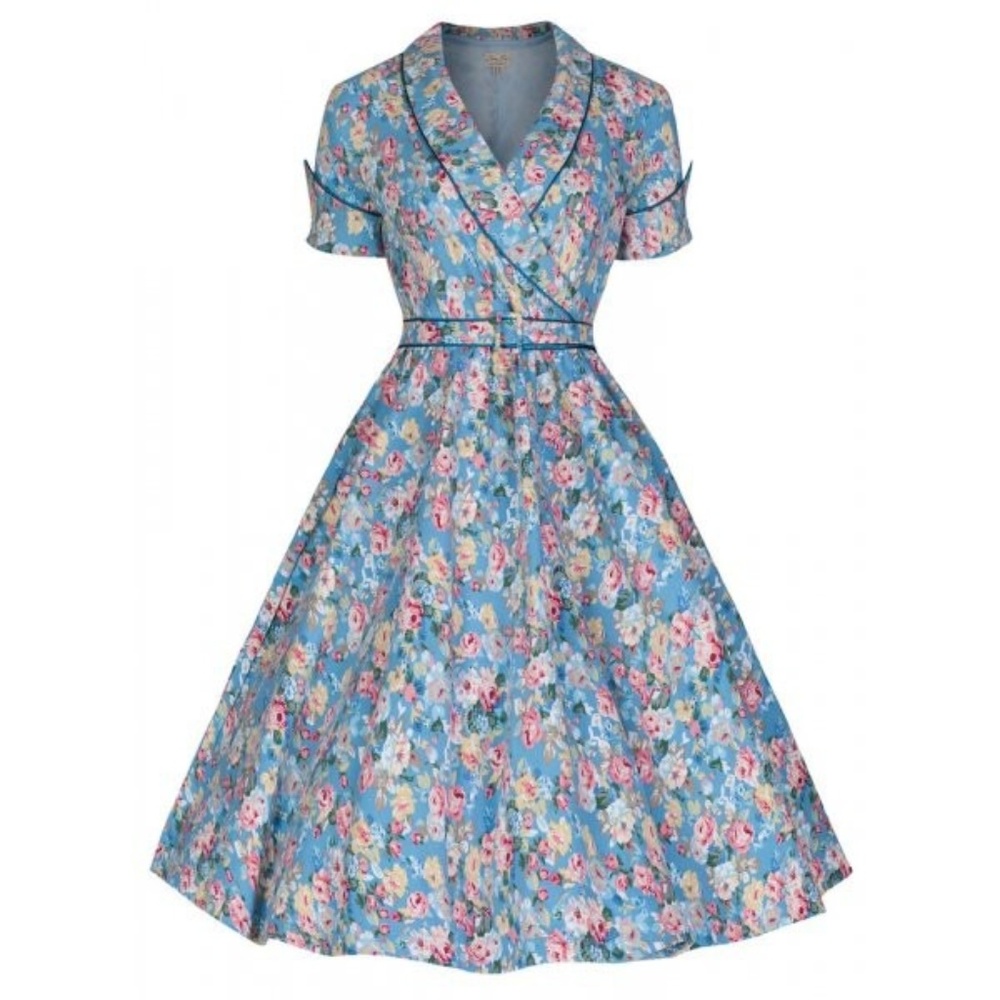 Lindy Bop 'Courtney' Blue Floral Swing Dress